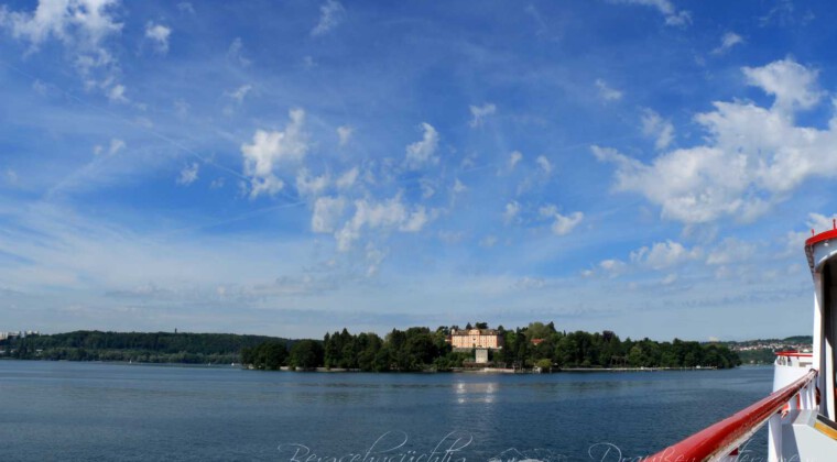 Nach kurzer Fahrt kommt die Mainau auch schon in Sichtweite Insel Mainau