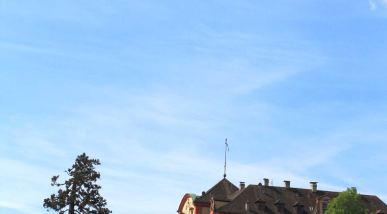 Insel Mainau: Der gräfliche Barockschloss oberhalb der 'Hafeneinfahrt' Insel Mainau: Der gräfliche Barockschloss oberhalb der 'Hafeneinfahrt'